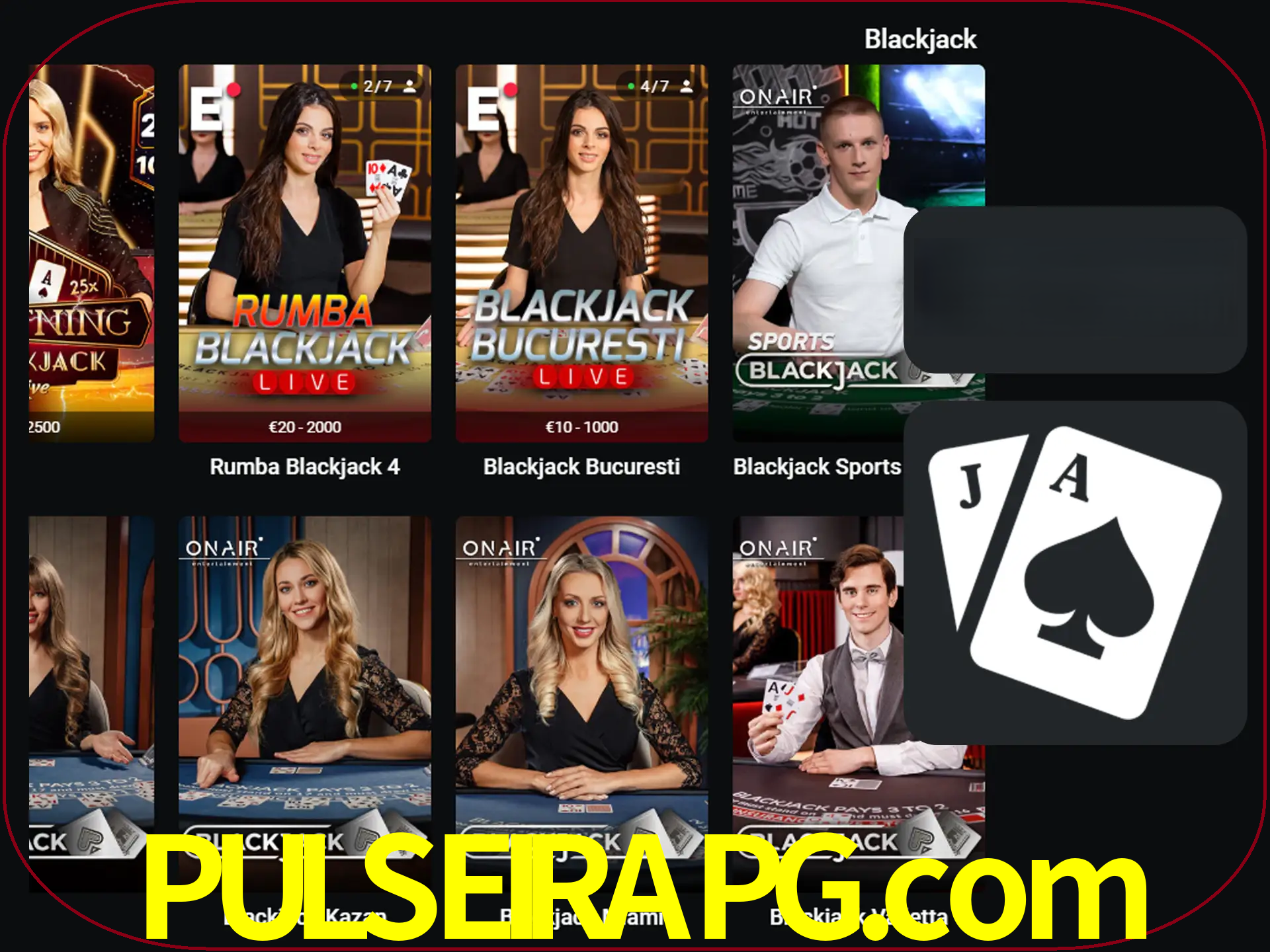 Escolha uma mesa completa de jogadores de blackjack.